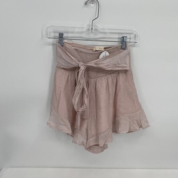Illa Illa Pink Shorts Mermaid Paperbag Style Tie Waist Elastic Ruffle Small - Picture 1 of 9